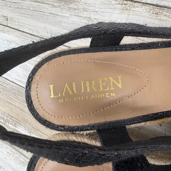 Ralph Lauren Penelopie Sandals Sz 8B Black Canvas Espadrille Slingback Coastal - Picture 7 of 11